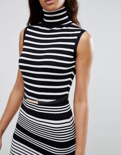 Roll Neck Striped Black and White Jumper Dress