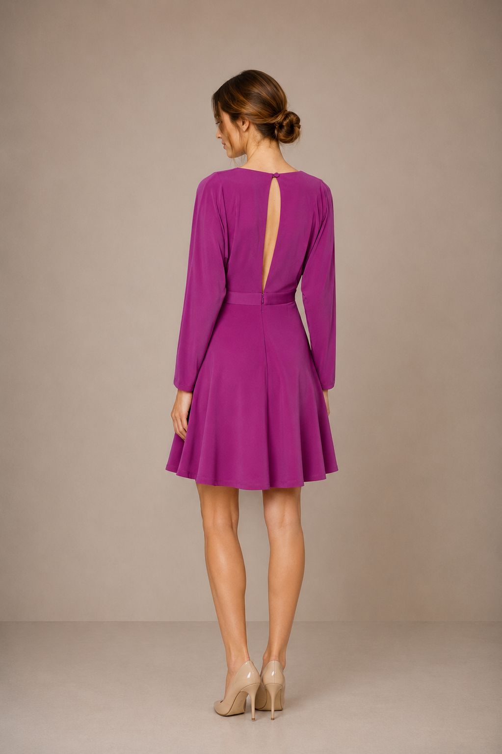 Elegant Purple Embellished Dress Long Sleeves
