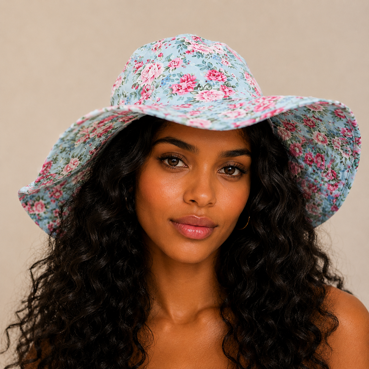 Ladies Wide Brim Summer Hat Flower Floral Print Sun Hat Gardening