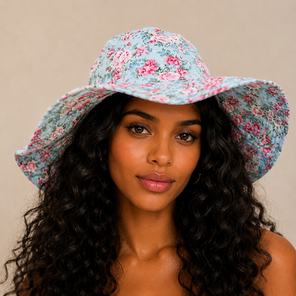 Ladies Wide Brim Summer Hat Flower Floral Print Sun Hat Gardening