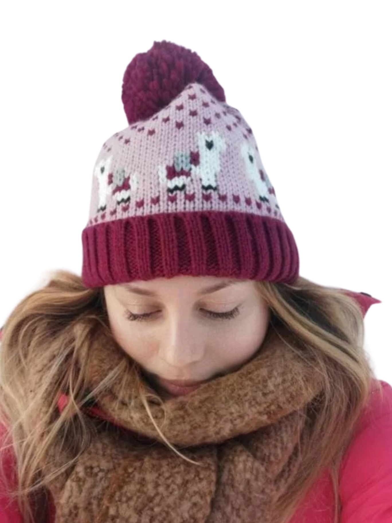 Llama Knitted Beanie Bobble Hat Children Woman Animal Pink Green Adult Kid Family Matching  Style Christmas gift