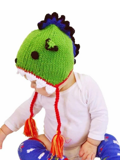Baby Kids Hand Knit Green Dragon Beanie Hat 6-24 months