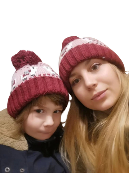 Llama Knitted Beanie Bobble Hat Children Woman Animal Pink Green Adult Kid Family Matching  Style Christmas gift
