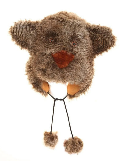 Furry Bear Hat With Pom-Poms Adults' Women Men Ladies Unisex Funny Winter
