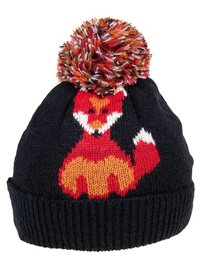 Cosy and Cute: Blue Animal Fox Knitted Beanie Bobble Hat