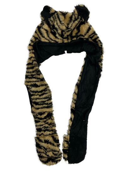 Long Faux Fur Ears Animal Hat Scarf With Pockets Woman Girl Panda Tiger Wolf Christmas gift
