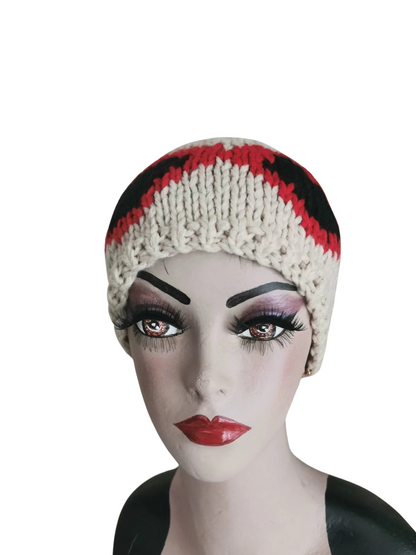 Hand-Knitted Cream Winter Headband - Cozy Wide Ear Warmer Fashion Accessory for Women Classic Neutral Style Red Glasses