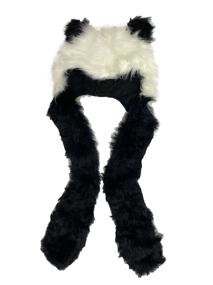 Long Faux Fur Ears Animal Hat Scarf With Pockets Woman Girl Panda Tiger Wolf Christmas gift