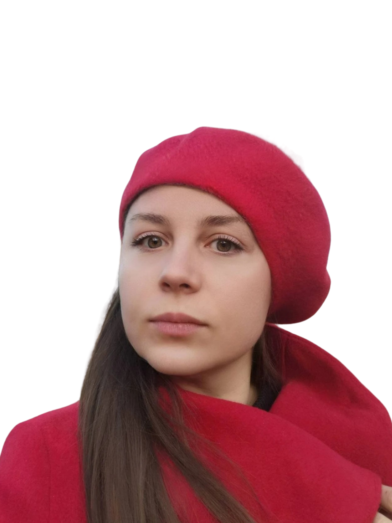 Wool beret Vintage Style with Racoon pom pom real fur