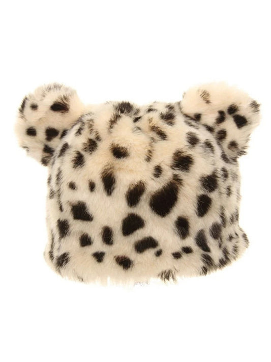 Faux fur leopard cat hat with ears