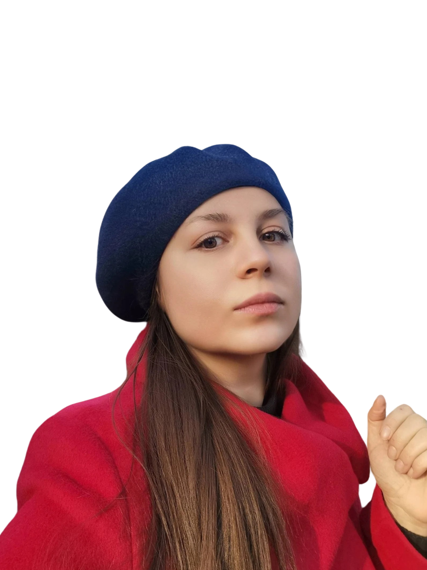 Wool beret Vintage Style with Racoon pom pom real fur