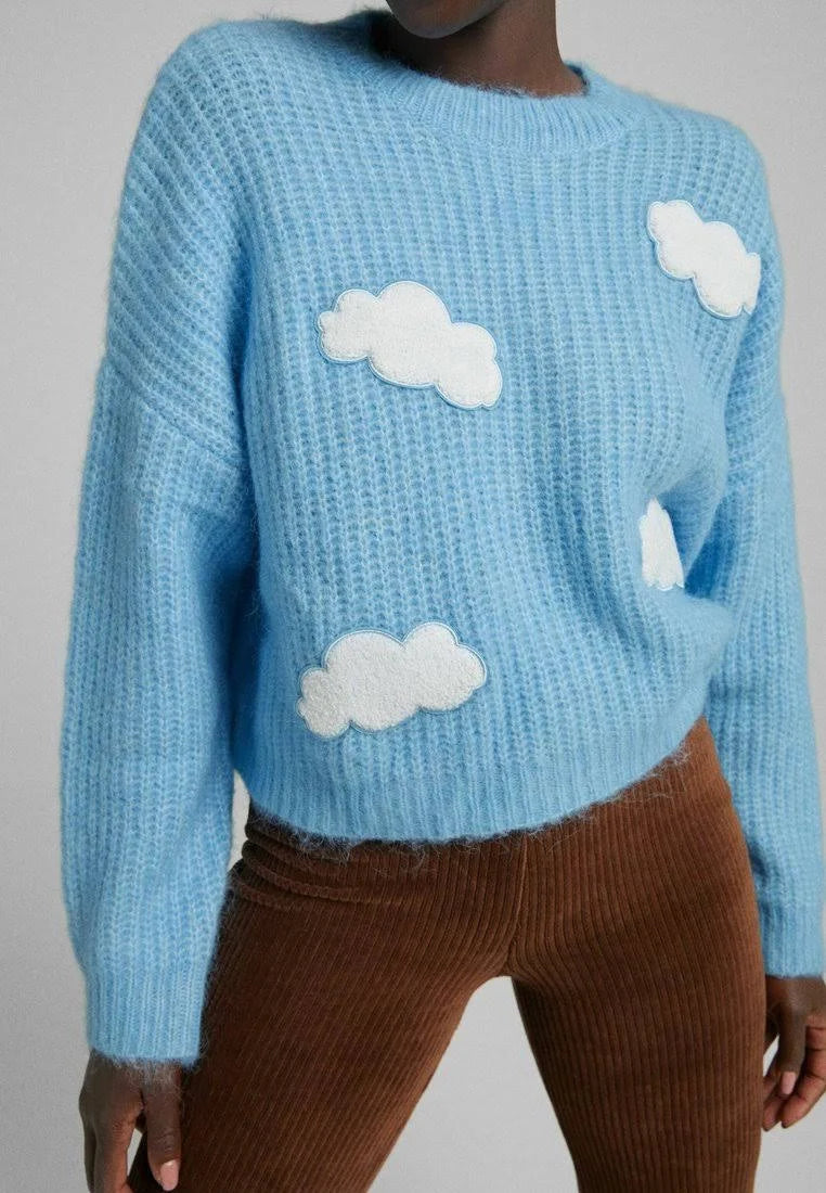 Oversized Blue Cropped  Cloud Knit Jumper