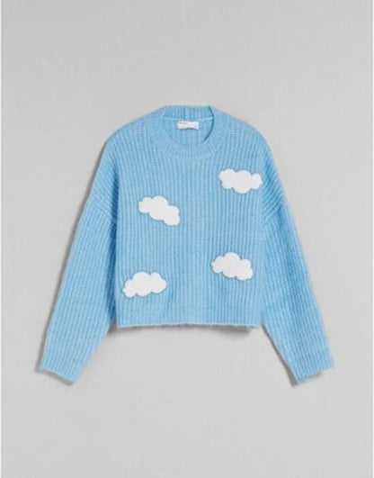 Oversized Blue Cropped  Cloud Knit Jumper
