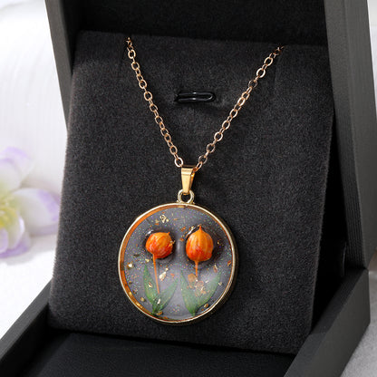 Mini Tulip Necklace Real Flowers Resin