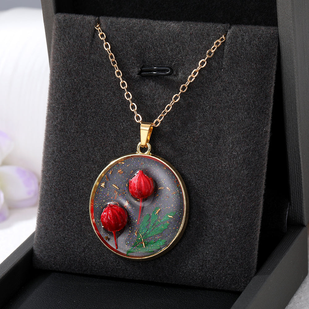 Mini Tulip Necklace Real Flowers Resin