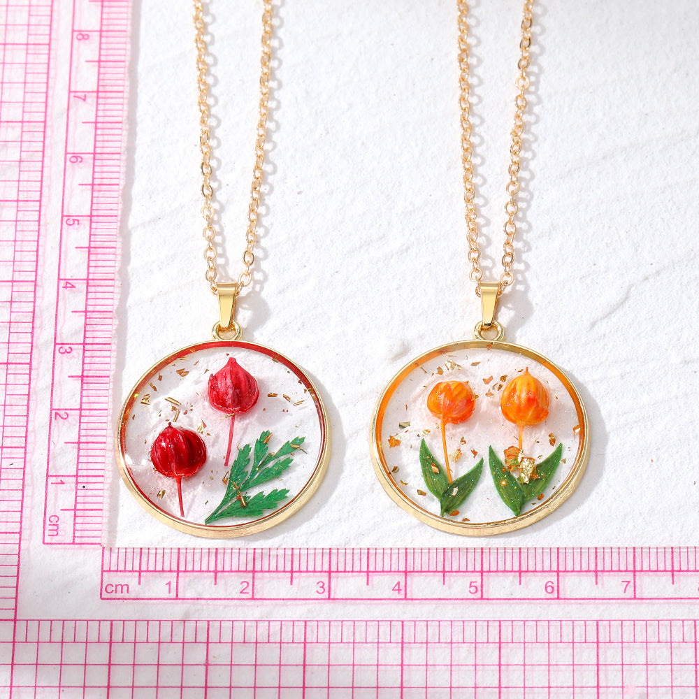 Mini Tulip Necklace Real Flowers Resin