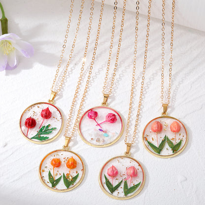 Mini Tulip Necklace Real Flowers Resin