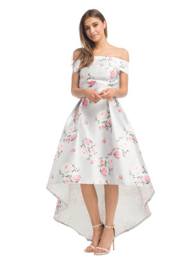 Luxurious Floral Midi Prom Dress In Sateen 