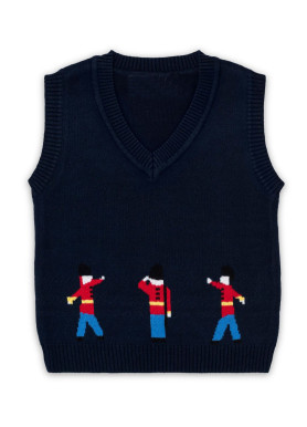 Traditional Baby's Queen's Guardian Soldiers Knitted Vest - Navy Blue