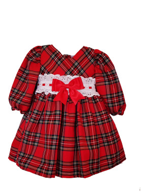 Traditional Red Tartan Broderie Anglaise Baby Girl Dress - Spanish Style