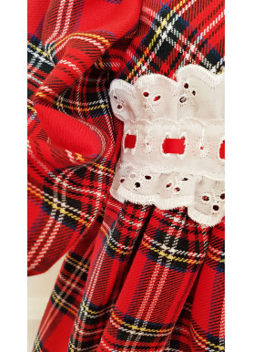 Traditional Red Tartan Broderie Anglaise Baby Girl Dress - Spanish Style