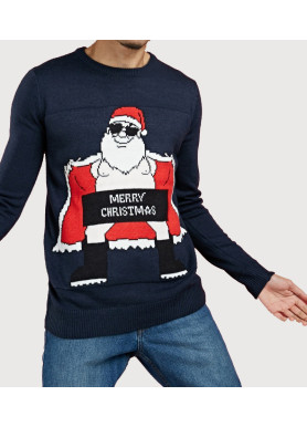 Men's Cheeky Santa Christmas Jumper in Navy