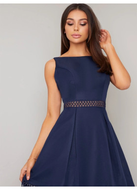 Navy Crochet Panel Midi Dress | Chi Chi London