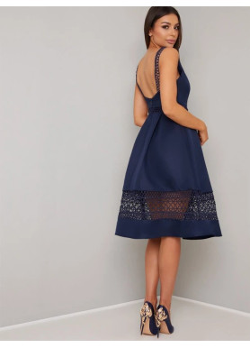 Navy Crochet Panel Midi Dress | Chi Chi London