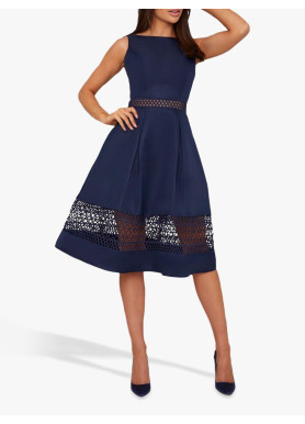 Navy Crochet Panel Midi Dress | Chi Chi London