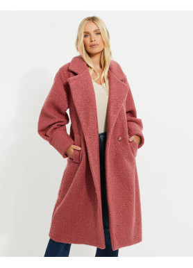 Women's Pink Longline Teddy Coat Oversized