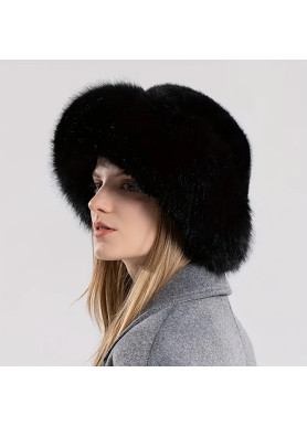 Ladies' Luxurious Black Faux Fur Winter Hat with Adjustable Fit